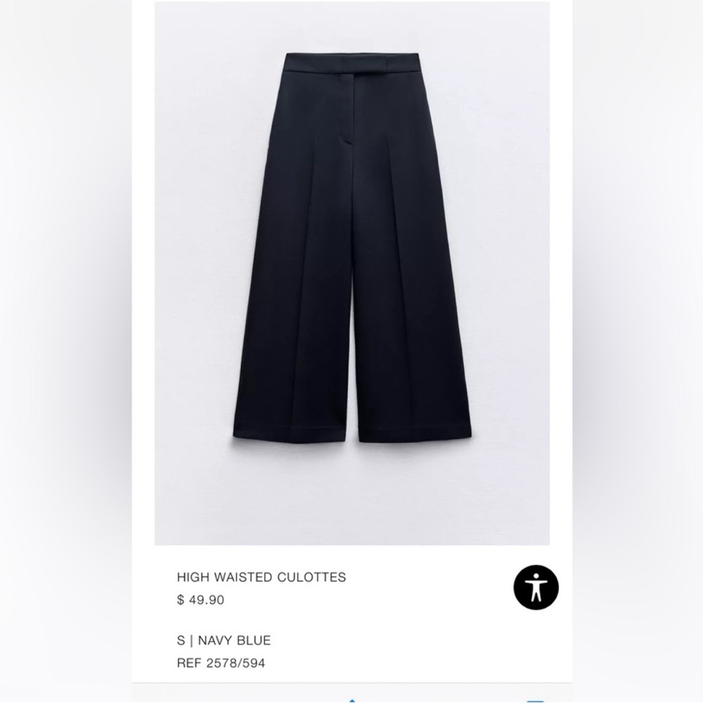Zara Navy High-Waisted Cropped Wide-Leg Pants / Culottes